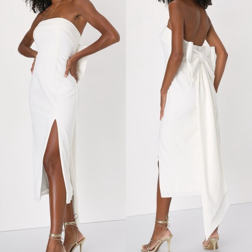 White Strapless Dress with Bow